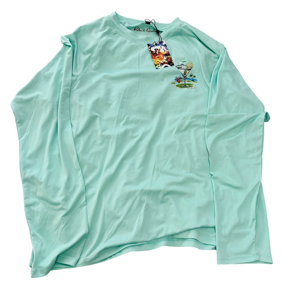 Robert Graham Shirt Mens Medium Green Long Sleeve UPF 50+ Golf Martini Graphic